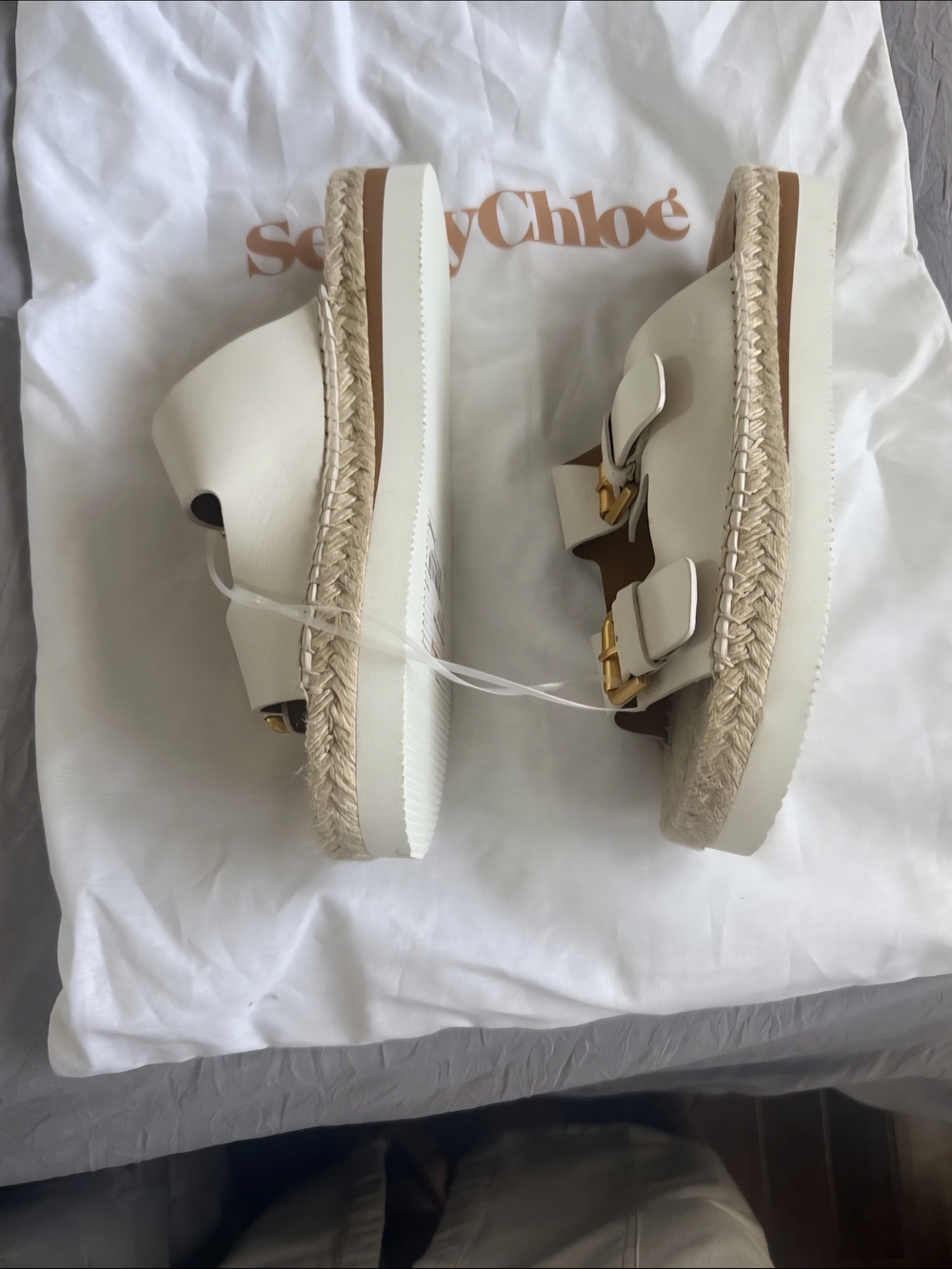Brand New See By Chloe Cream Double-Buckle Espadrille Slide Sandals - Picture 2 of 3
